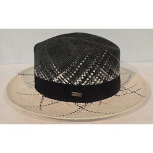 Bruno Capelo Rafi Collection Straw Fedora Hat Black Ivory Size Large
